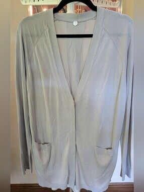 $45 Margaret O'Leary/Size L/Light Heather Grey Silk Mixed Media Cardigan EUC